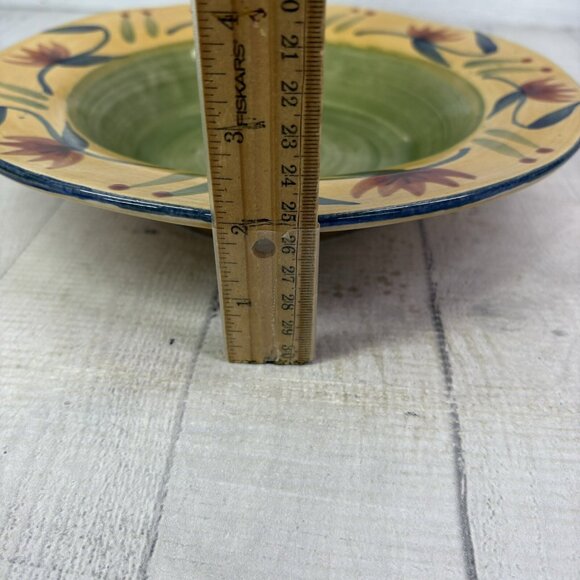 Pier 1 ELIZABETH Handpaint Green Yellow Floral Stoneware Soup Pasta Bowls Set 4 - Picture 12 of 16